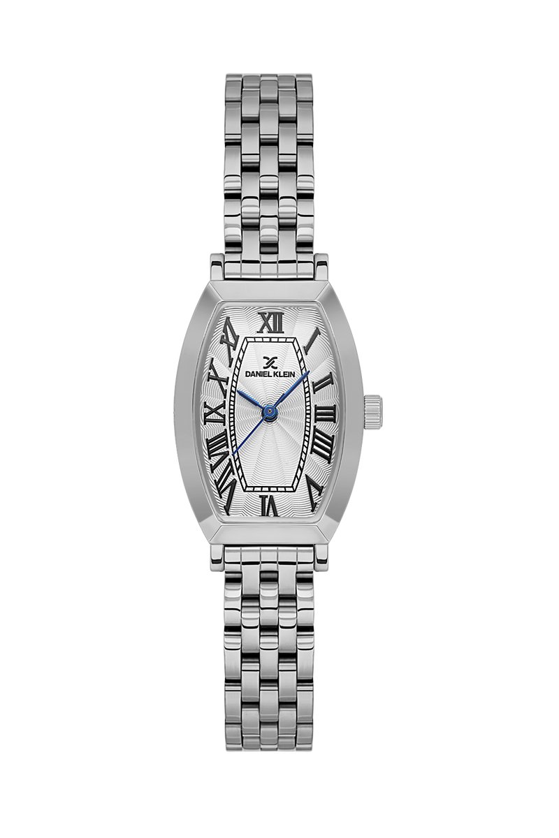 Daniel Klein DK.1.14165-1 - Horloge - Polshorloge - Analoog - Dames - Vrouwen - Ovaal - Stalen band - Metaal - Romeinse cijfers - Strepen - Zilverkleurig - Wit - Zwart - Donkerblauw