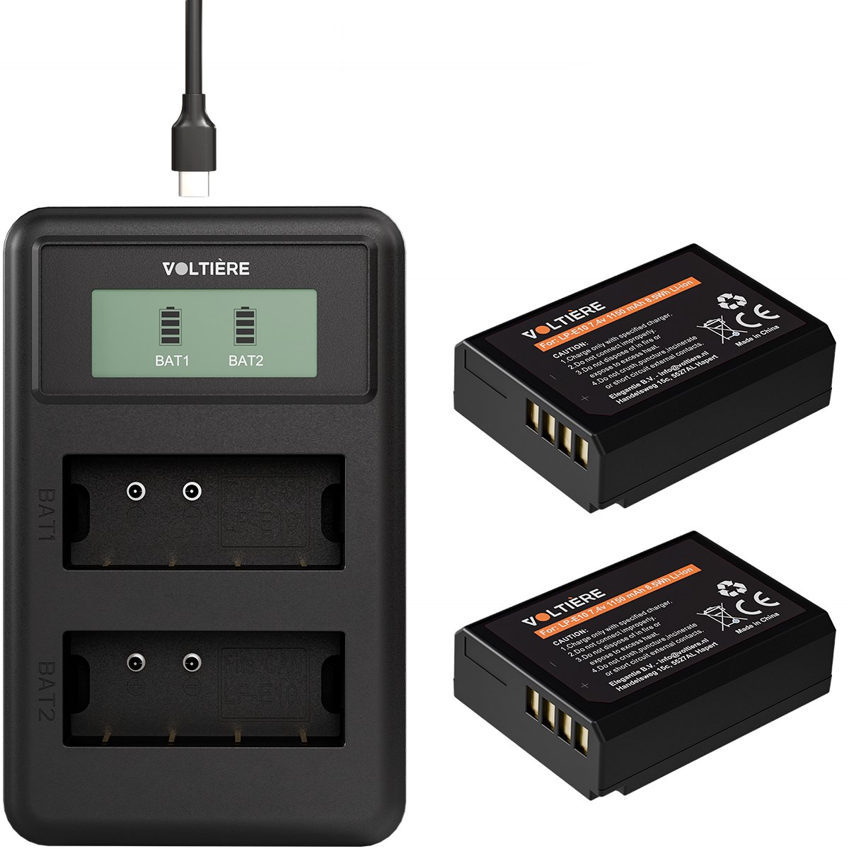 Voltière LP-E10 Accu Set voor Digitale Camera's - LP-E10 Accu's + Oplader geschikt voor Canon Camera's