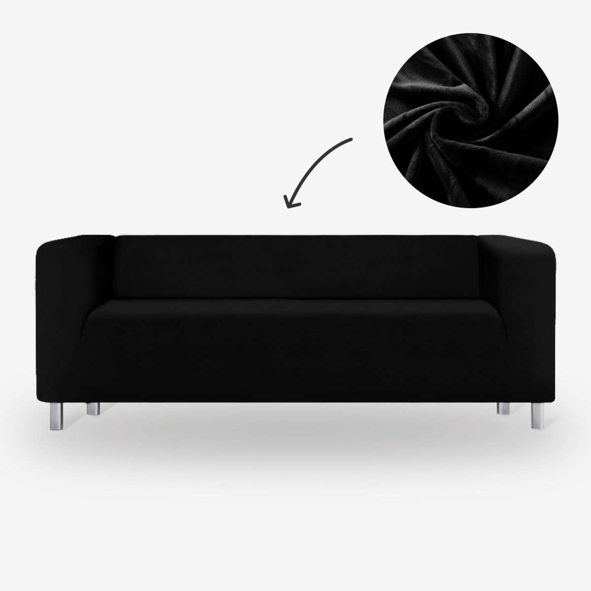 BankhoesDiscounter Velvet Hoge Armleuning Bankhoes – M1 (80-130cm) – Zwart – Sofa Cover – Bankbeschermer – Bankhoes Stretch