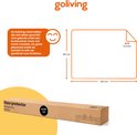 Verpakking van Goliving vloerbeschermer, 90x120 cm, met schematische weergave van afmetingen 90 cm en 120 cm, en dikte 1.5 mm.