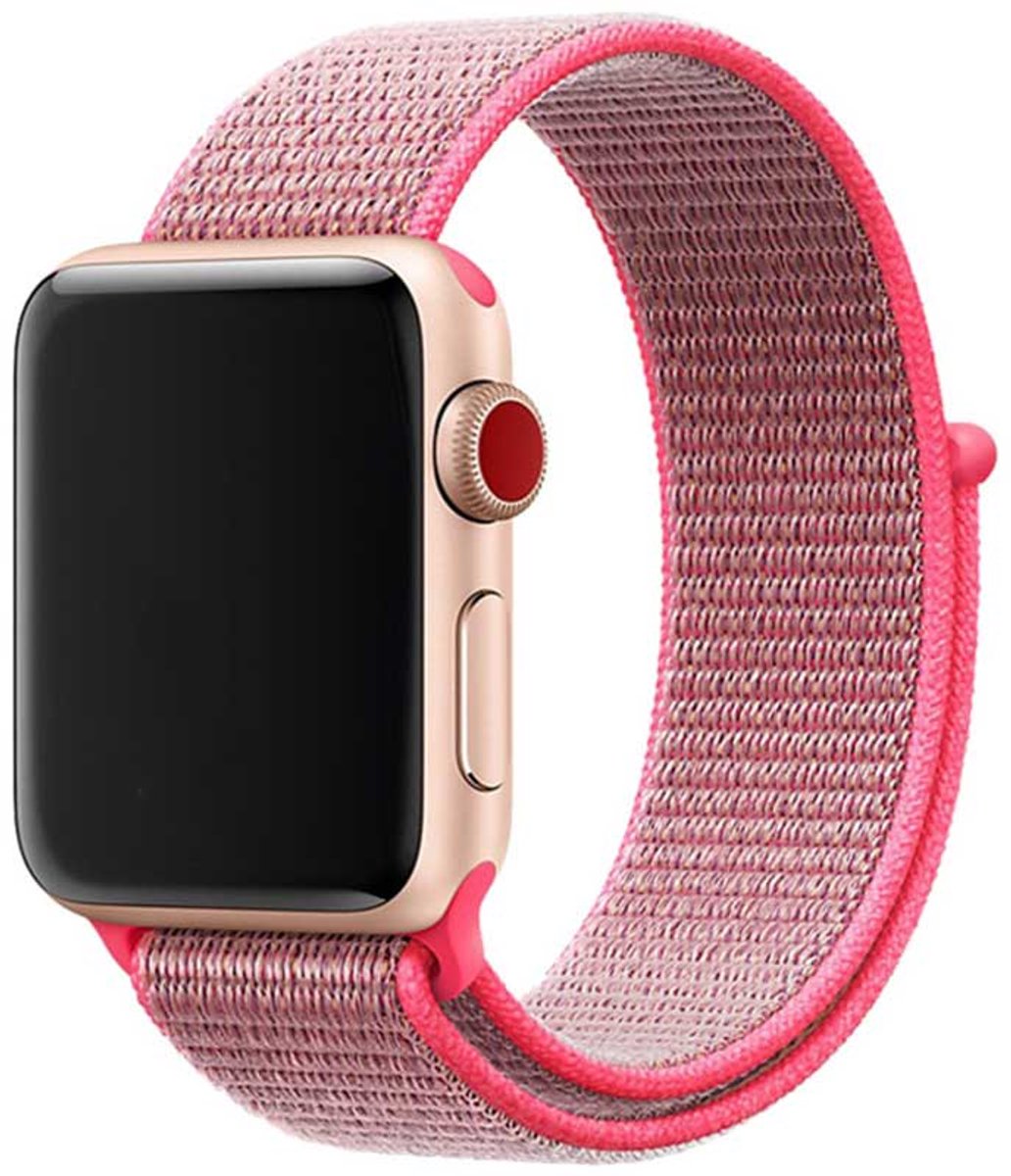 YPCd® Bandje Geschikt voor Apple Watch - Nylon Klittenband - Roze - 42/44/45 mm - Ademend Sportbandje - Comfortabel & Verstelbaar