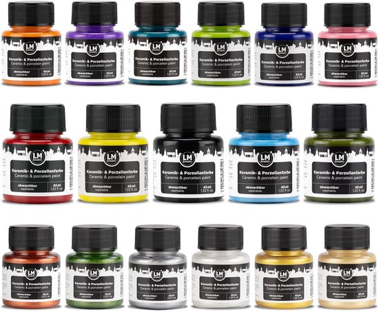LM-Kreativ Porseleinverf set – Voor Glas en Keramiek - Vaatwasserbestendig - Cosmos Kleuren - 17 x 45 ml