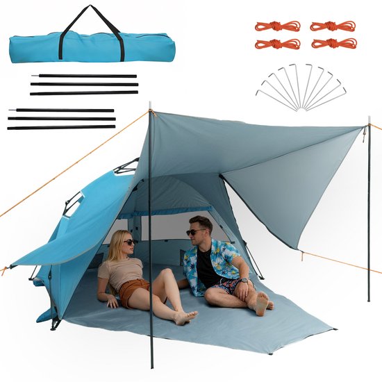 Tente de plage pop-up Puluomis - Tente dôme - avec parasol - 266x251x130 cm - Protection solaire UPF 50+ - 3-4 personnes - Sac de transport