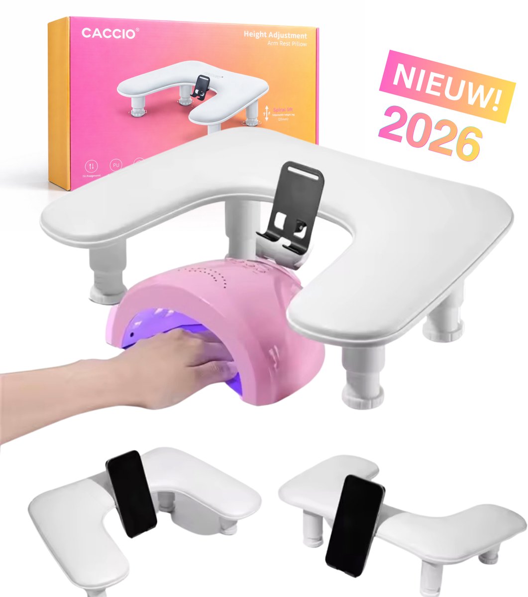 CACCIO® Armsteun - Nagel armsteun - Hand armsteun kussen - met telefoonhouder -Manicure Nagelstyliste -Wit Manicure kussen -Nageldroger-Nagelkussen-Manicure Handkussen-Handkussen-Manicure Tafel voor Nagelstudio-Nagelverzorging-Acrylnagels-Gelnagels