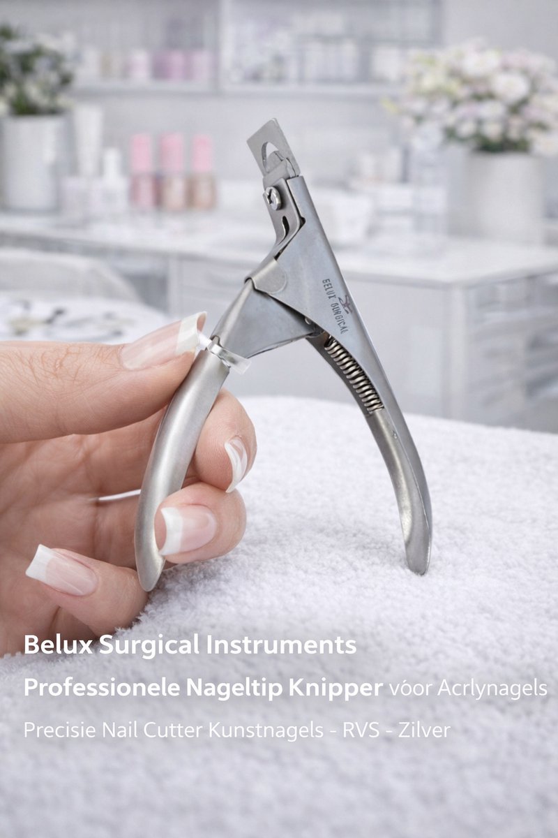 Belux Surgical Instruments – Nageltip Knipper voor Acrylnagels – Professionele Nagelknipper Kunstnagels – RVS – Zilver – Precisie Nail Cutter