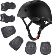 Kind Beschermingsset - Skate Beschermset Kinderen - Helm Knie Elleboog Pols Beschermers - Skate bescherming - Sportveiligheid - Skeeler Beschermset - Skatebeschermers - kniebeschermersset - voor skateboard en scooterhelm - Zwart - M