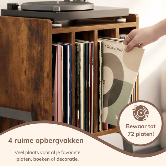 ACAZA LP Opbergsysteem - LP Houder - Vintage Bruin - 45 x 30 x 66 cm (L x B x H) - Vinyl Opbergsysteem - Platenspeler Meubel - Platenkast - Platenhouder - 72 Platen — afbeelding 2