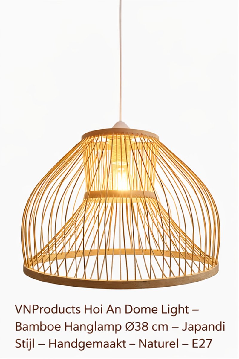 VNProducts Hoi An Dome Light – Bamboe Hanglamp Ø38 cm – Japandi Stijl – Handgemaakt – Naturel – E27