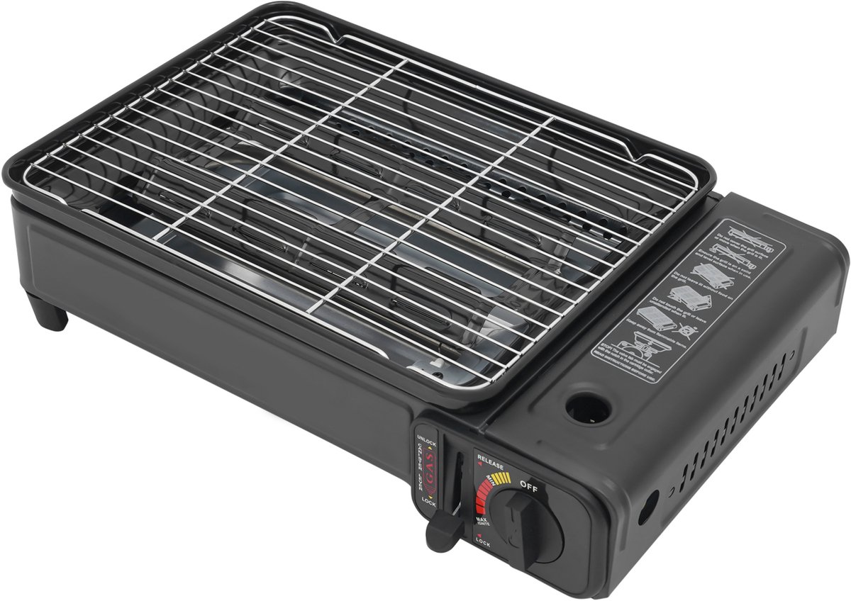 DIMICO - Gas BBQ barbecue camping kooktoestel - 2.2kW - Draagbare LPG/Butaan Grill - Met Draagtas, 2 Grillroosters – Outdoor