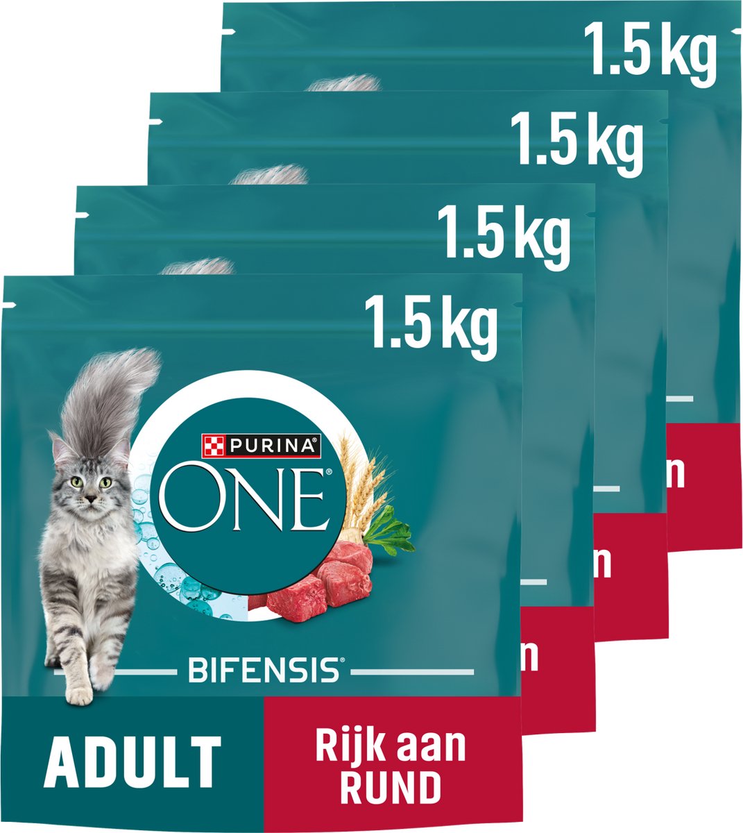 Purina One PURINA® ONE® Adult - Kattenbrokjes - Rund & Volkoren Granen - 4 x 1.5 kg