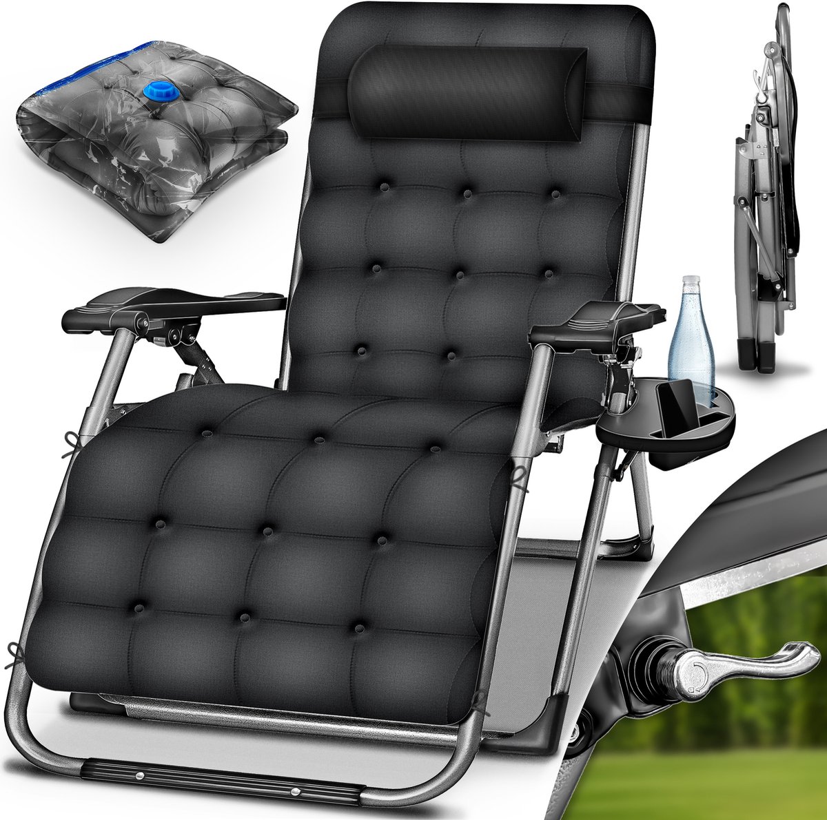 tillvex® Ligstoel Opvouwbaar tot 200kg | Zonnebed Tuinligstoel Weerbestendig Balkon, Tuin & Terras | Outdoor Ligstoel Verstelbaar met Dik Kussen | Relaxligstoel Nekrolkussen