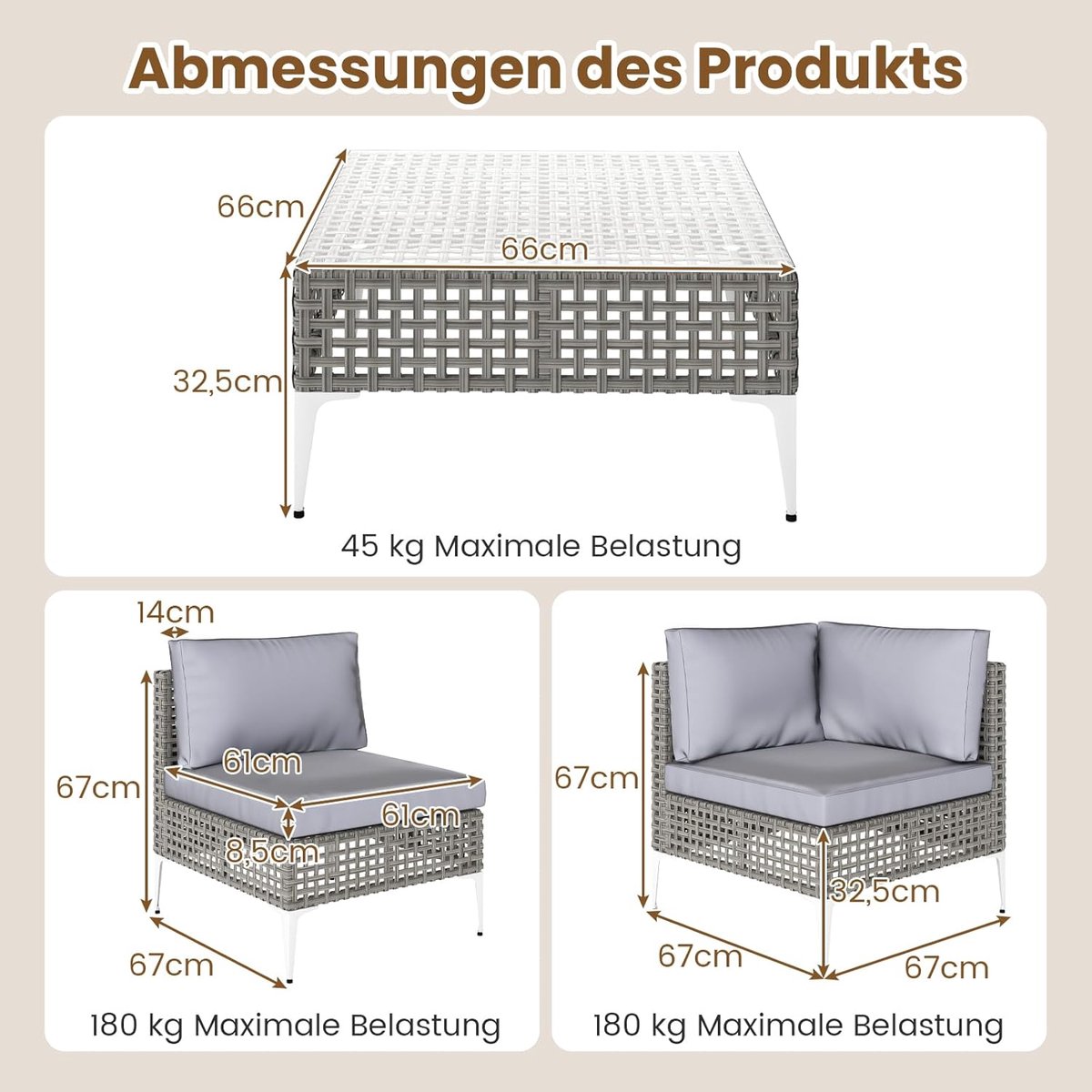 Tuinloungeset Bellavero 5-delig – Moderne PE-Rotan Balkon- en Terrasmeubelset met Hoekbank, 2 Zitbanken en Salontafel – Inclusief Zit- en Rugkussens – Outdoor Loungeset voor Tuin, Balkon & Veranda – Grijs