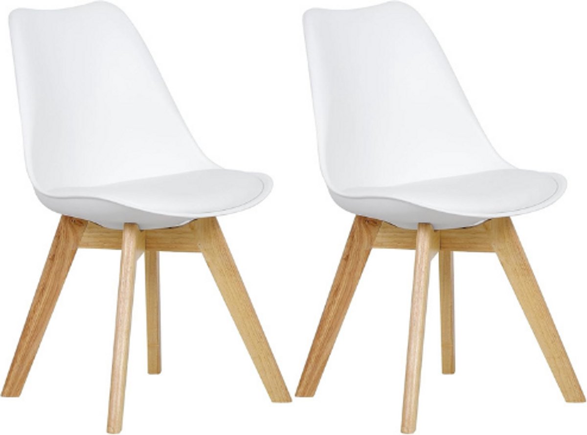 BOG Set Van 2 Eetkamerstoelen – Keuken En Woonkamer Stoelen – Synthetisch Leder En Massief Hout – Modern Design – Wit