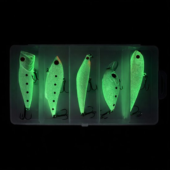 S&D - Glow in the Dark Kunstaas Set - 5 Stuks - Voor Roofvis & Nachtvissen - Met Opbergdoos van S&D — afbeelding 3