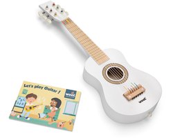 Woet® Houten Speelgoedgitaar met Draagriem - Wit - Speelgoedinstrument - Mijn eerste Gitaar Inclusief Muziekboekje - Speelgitaar voor Kinderen - Vanaf 3 jaar