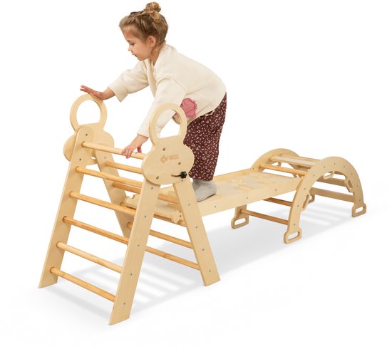 FINOOS Opvouwbare Driehoek + Klimboog + Helling met Klimrek/Glijbaan - Pikler - Montessori Meubels Houten Speelgym (Naturel) van FINOOS — afbeelding 5