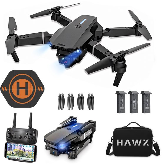 HAWX Drone - Drone met 4K Camera - Mini drone - Voor Kinderen/Volwassenen - Drones - Tot 90 Minuten Vliegen - Incl. 3 Batterijen, Opbergtas, Landing Pad