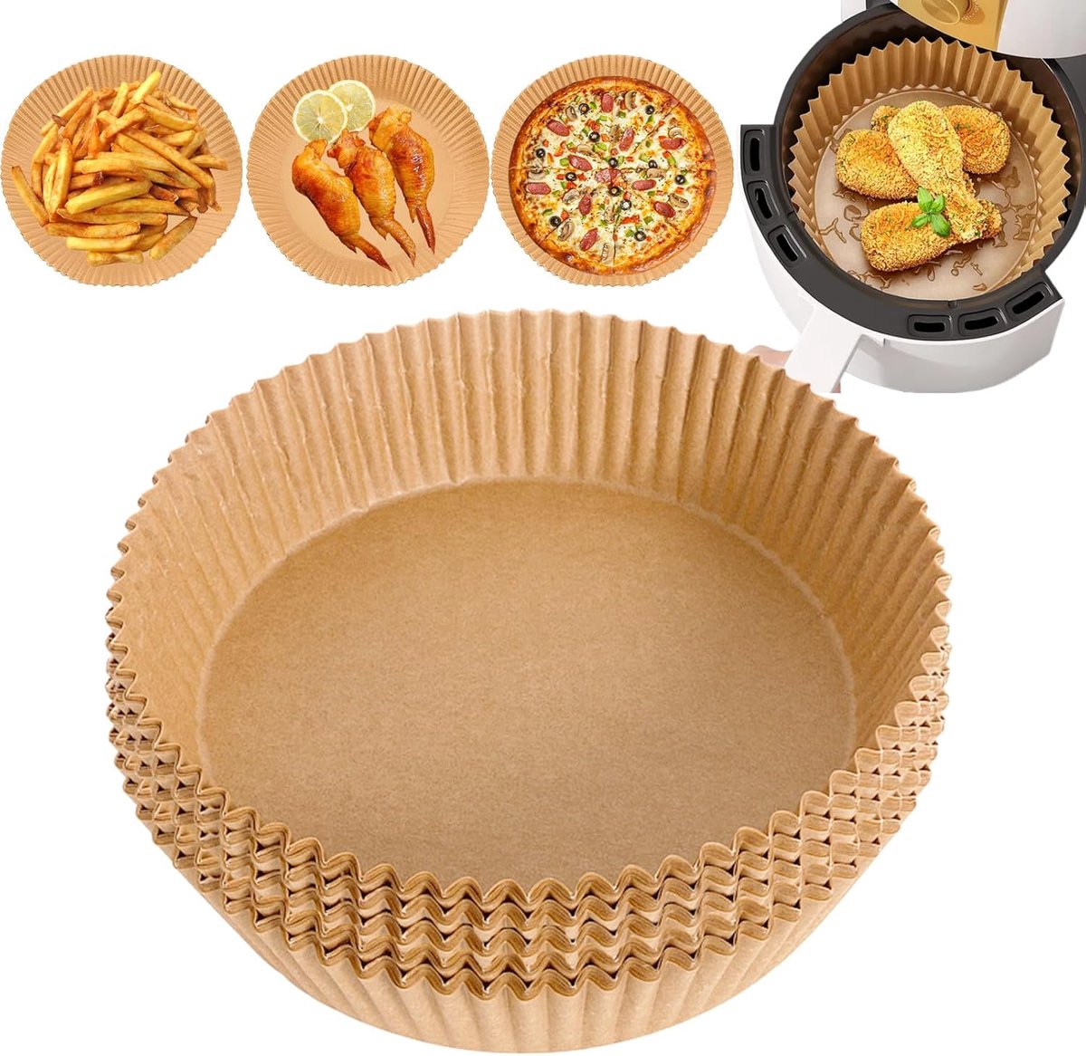 Imperatoris - Bakpapier airfryer - 200 stuks - bakpapier - Airfryer Accesoires - bakpapier rond - 16 x 4.5 cm - 4.5 - 6.5 L - Bakpapiervellen - airfryer wegwerpbakjes - Hittebestendig en Vetvrij Airfryer Bakpapier