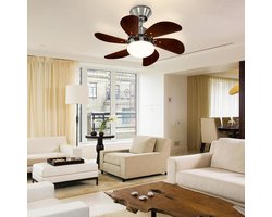Glitzerlife - Plafond ventilator met verlichting - Ventilator lamp plafond - stille plafondventilator - stille motor met afstandsbediening -E27 ijzer en acryl - Ø75cm - notenhout