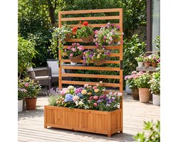 COSTWAY Bloembak met rankrooster, plantenbak voor klimplanten, verhoogd bed met latwerk, voering en afwatering, bloempot voor tuin, balkon, tuinlatwerk, rankkast, hout, 90 x 35 x 150 cm (oranje)
