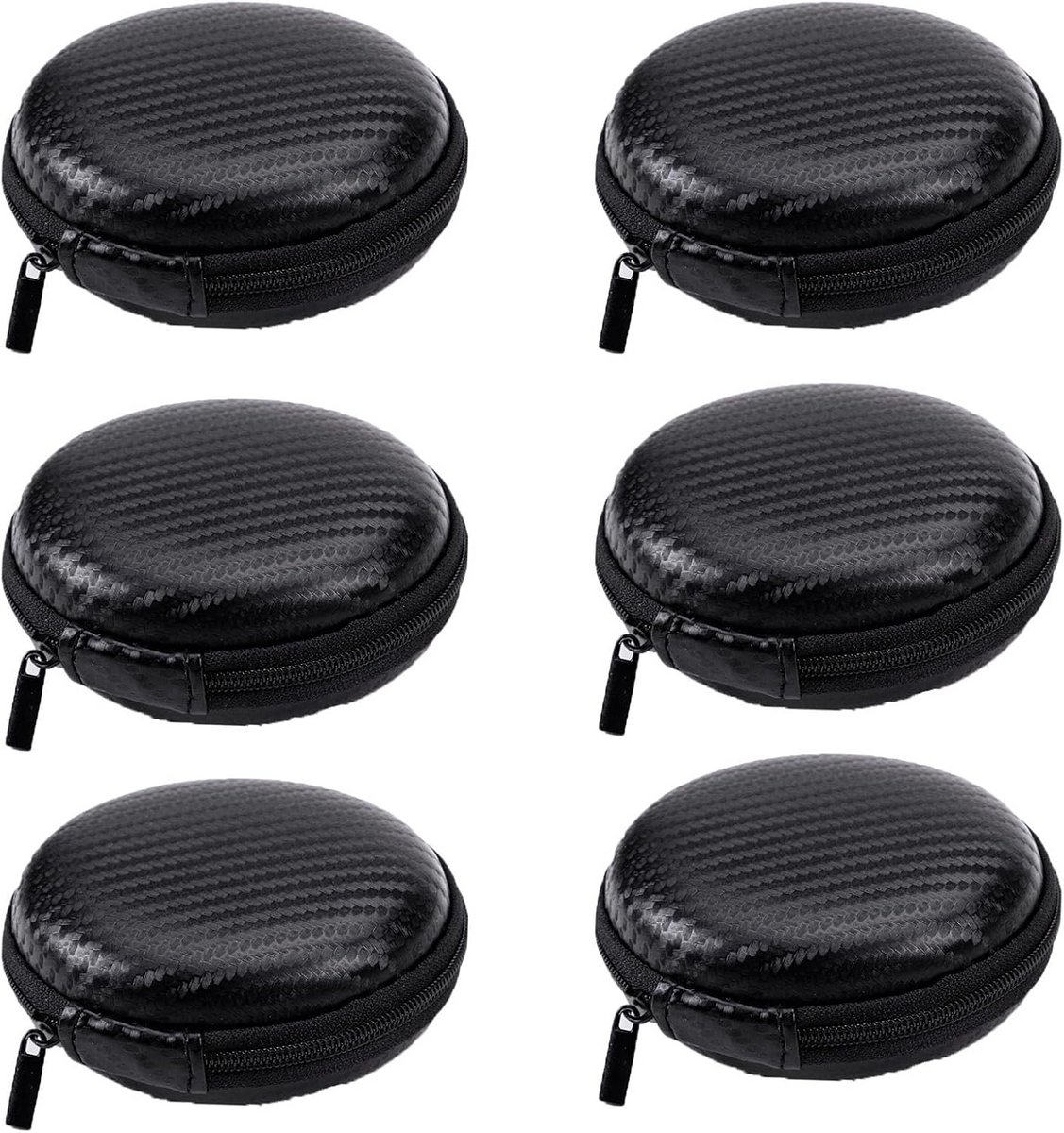 6x Ronde Opbergtas voor Oordopjes en Kabels - Compacte Harde Hoes met Rits