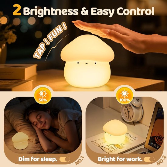 Paddestoel Lamp - Timer paddestoel nachtlampje voor kinderen - Dimbaar en eenvoudig te bedienen schattig lampje - Squishy siliconen nachtlampje - Oplaadbare nachtlampje voor babykamer van Merkloos — afbeelding 2