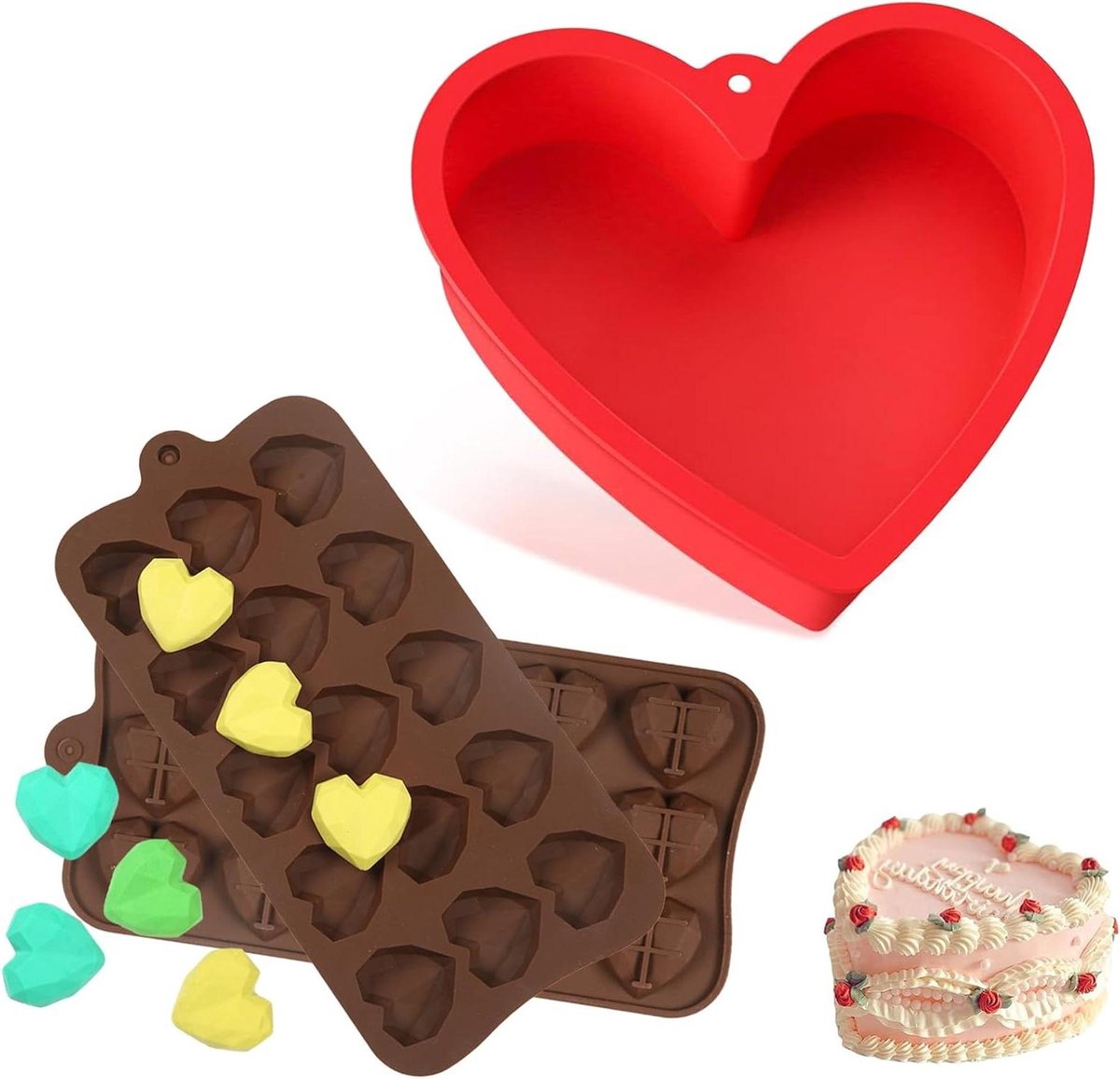 Siliconen Bakvormen voor Hartcake - Set van 3 - Taartvorm - Pudding - Gelaagde Koek