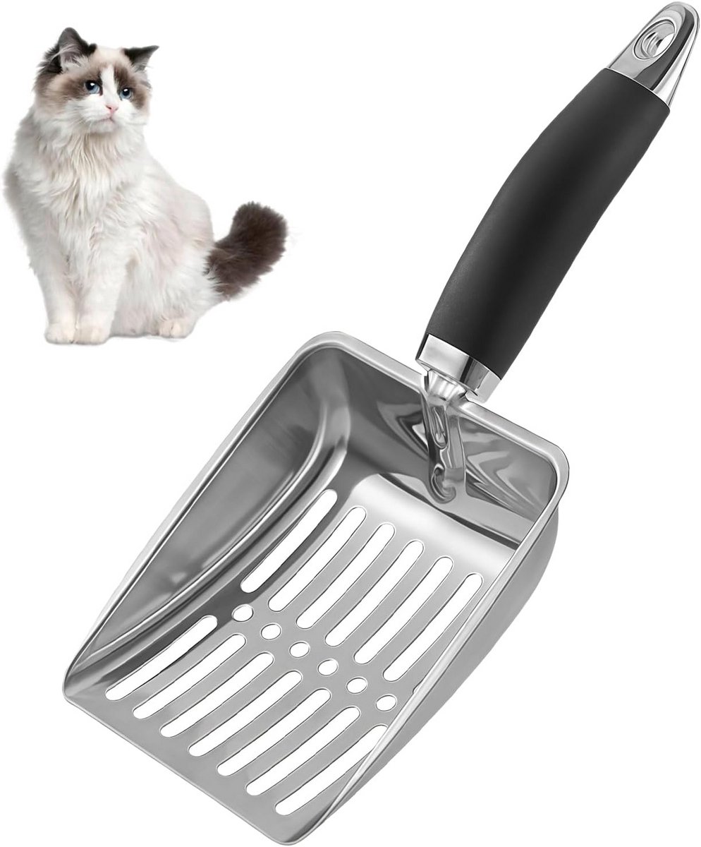 Stevige metalen kattenbakschep met handgreep voor makkelijk scheppen
