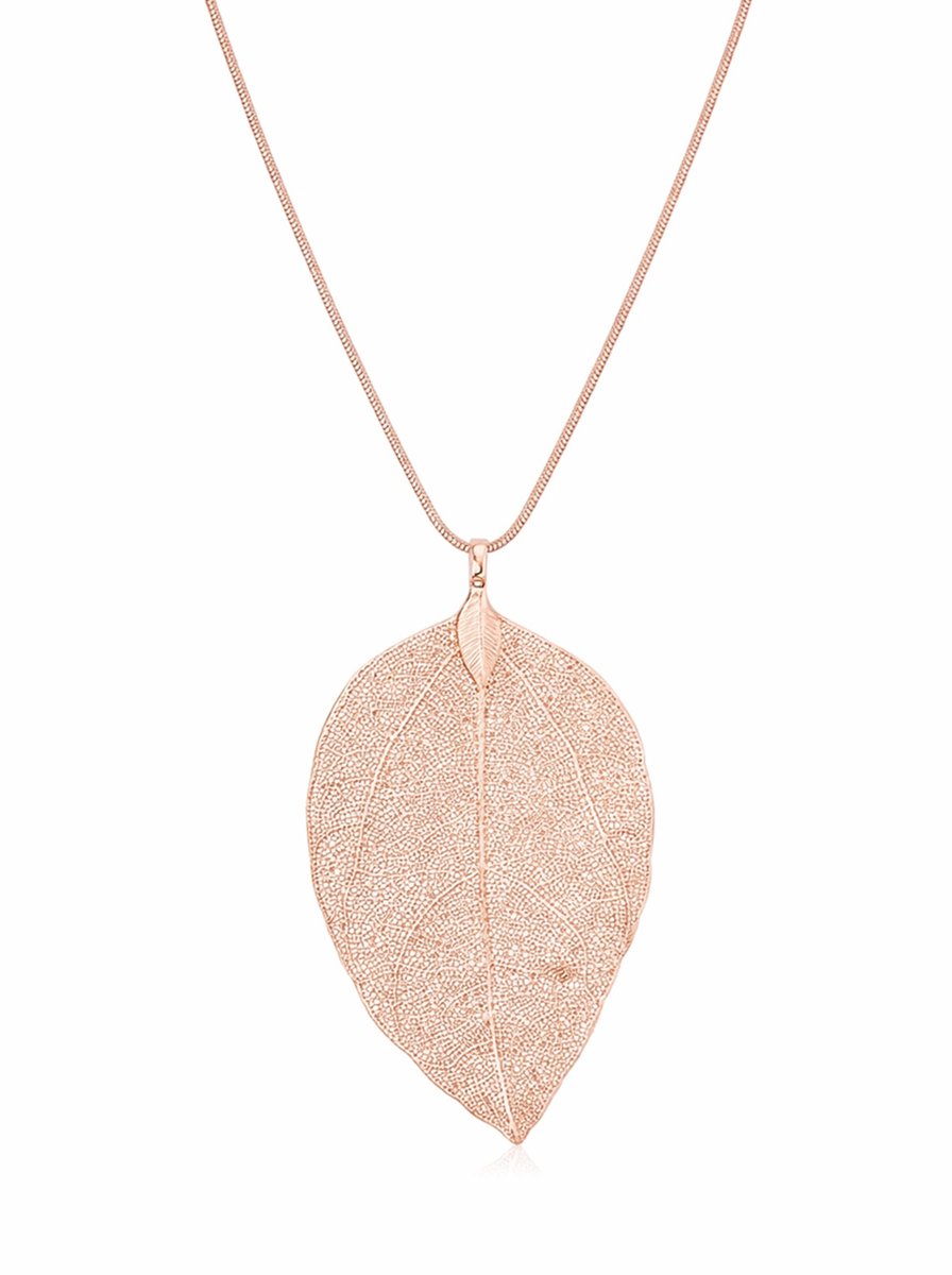 Lange Blad Ketting - Rose Gold - Verzilverd - 70 cm - Sieraden - cadeau - EmmyRovi