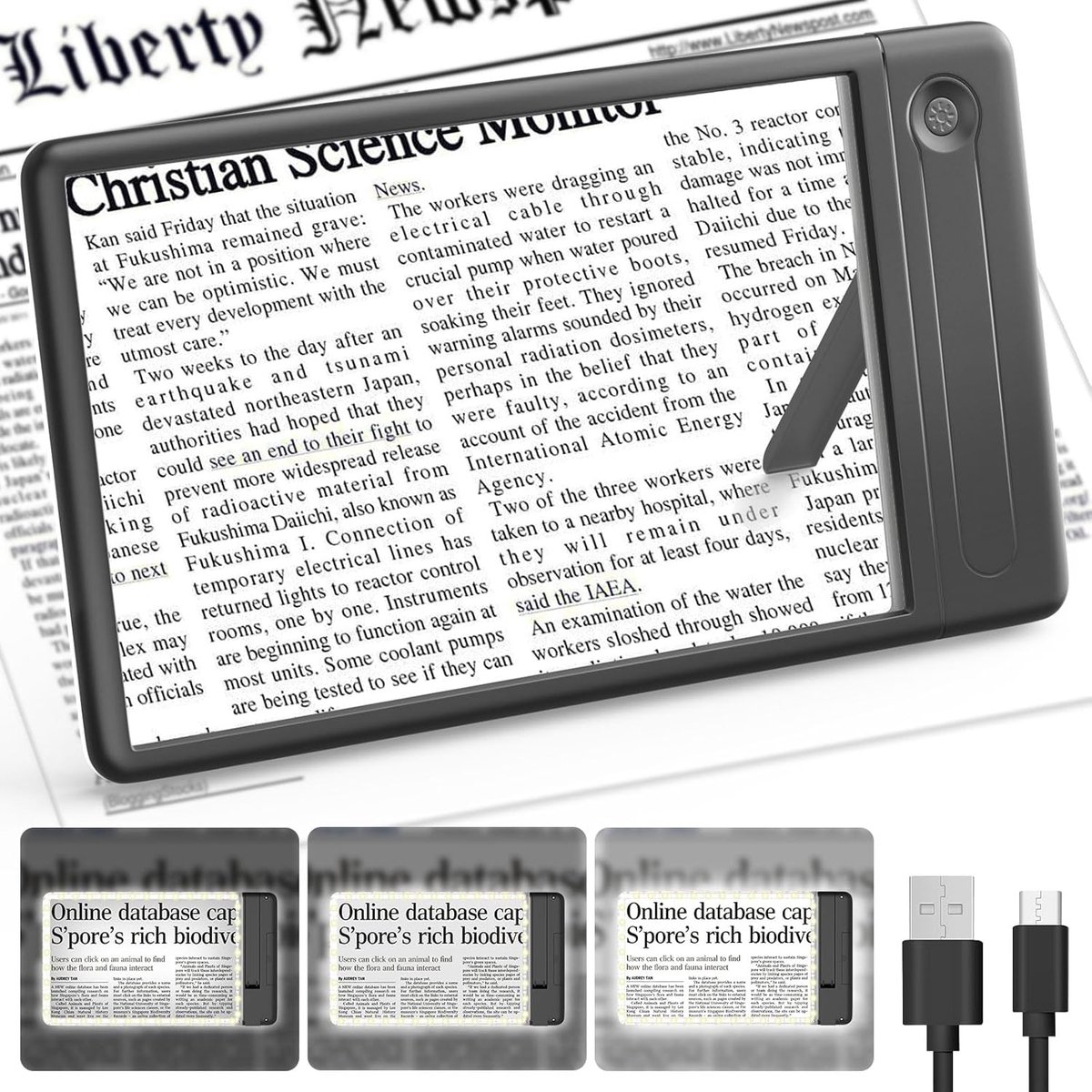 Vergrootglas met Licht - 5-Way Hand Magnifier - Leesvergroter met 3 LED Modes - Vouwbare Stand en Type C Kabel - Hand Loupe voor Lezen - Cadeau Lees hulpmiddel voor Visueel Gehandicapten - Oudere Ouders - Senioren