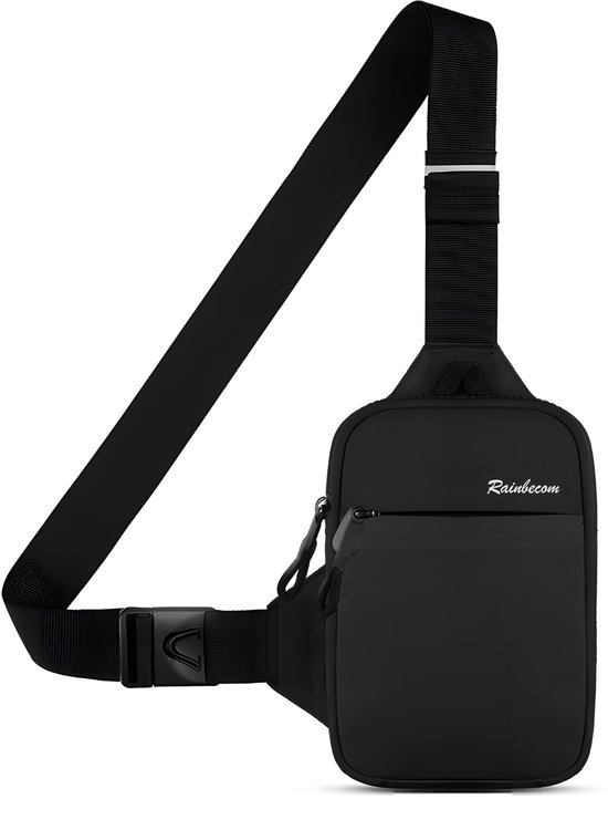 Rainbecom - Stijlvolle Zwarte Borsttas - Kleine Crossbodytas - 19x13.5x3 cm - Schoudertas - Kleine Handtas - Nylon en Polyester - Verstelbare Waterdichte Mini-borsttas - Telefoontasje - Heren en Dames - Anti Diefstal