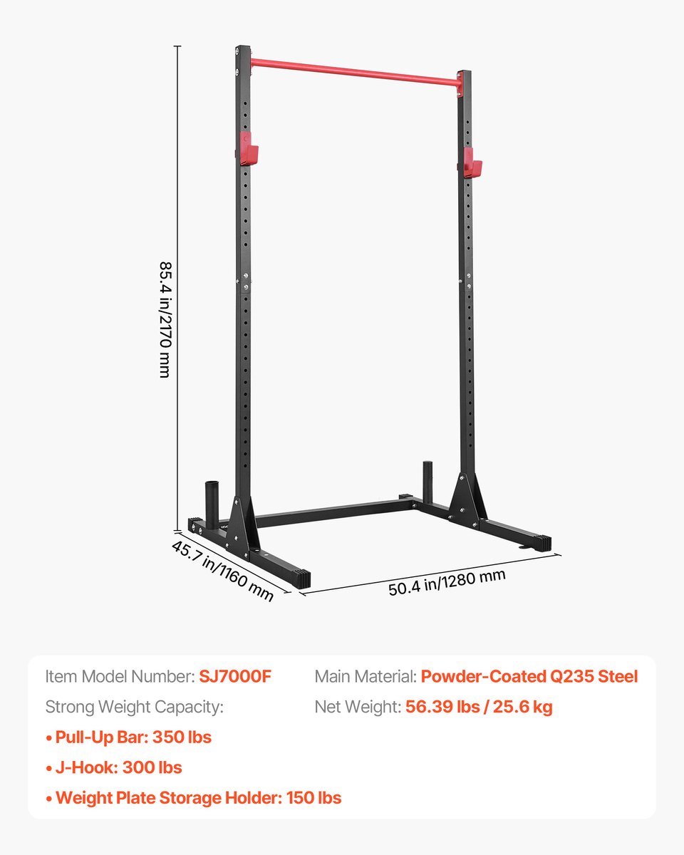 VEVOR Power Rack, 362,87 KG Draagvermogen, Multifunctioneel Squat Rack voor Thuisgym, Krachttrainingsapparaat met 28-Voudig Verstelbare J-Haken voor Barbell Squats, Pull-Ups en Gewichtheffen. thumbnail 3