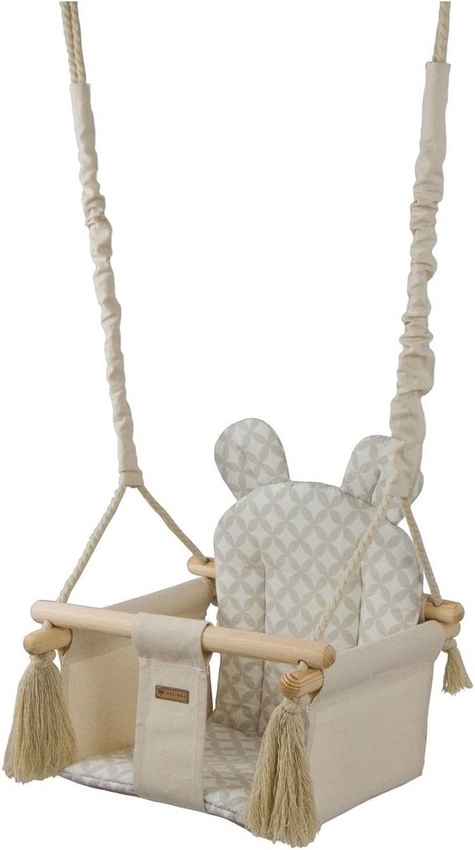 Houten Babyschommel voor Binnen en Buiten met Katoenen Zitversteviging