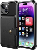YPCd Hardcase Kaarthouder Hoesje – Geschikt voor Apple iPhone 15 – Shockproof Backcover met Pasjesvak en Drukknop – Magneet voor Autohouder – Zwart
