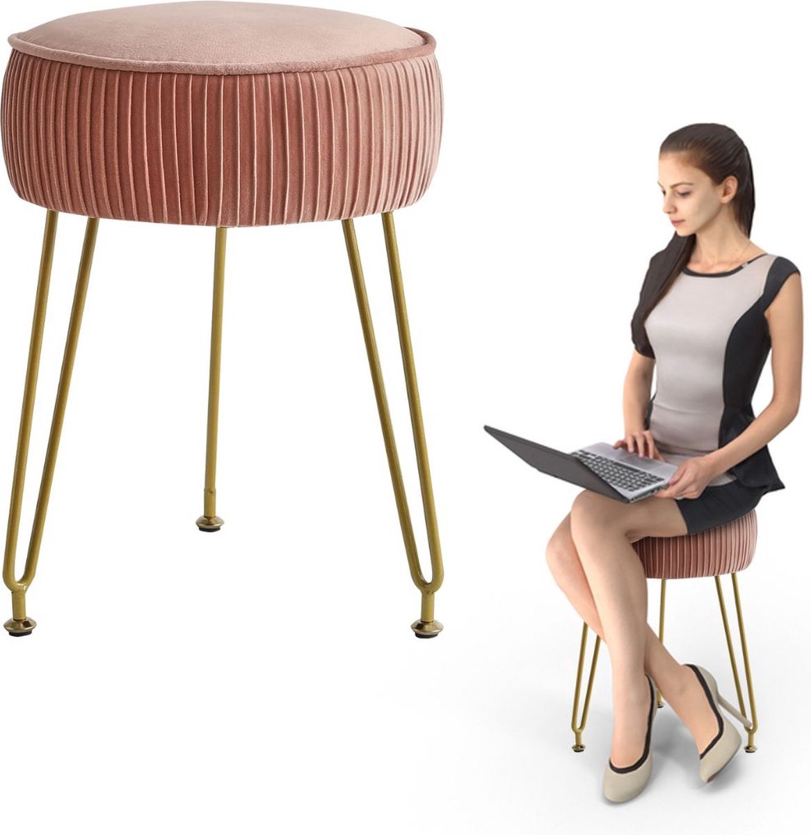 NBAP® Make up Stoel - Kaptafel Kruk - Visagie - Roze met Goud