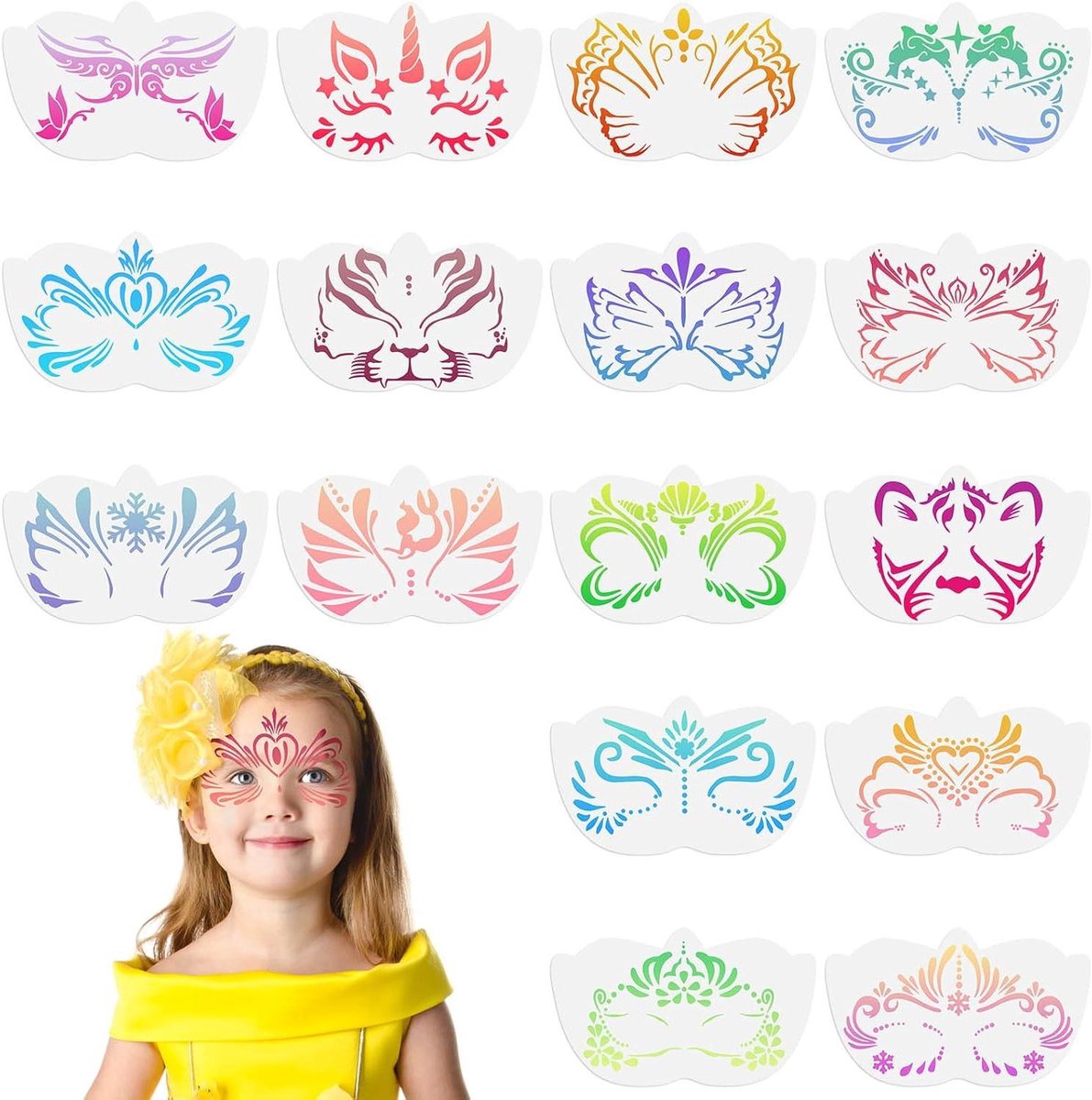 Gezichtsverf sjablonen set voor kinderen - Herbruikbaar - Feest, Kerst, Halloween - 16 stuks