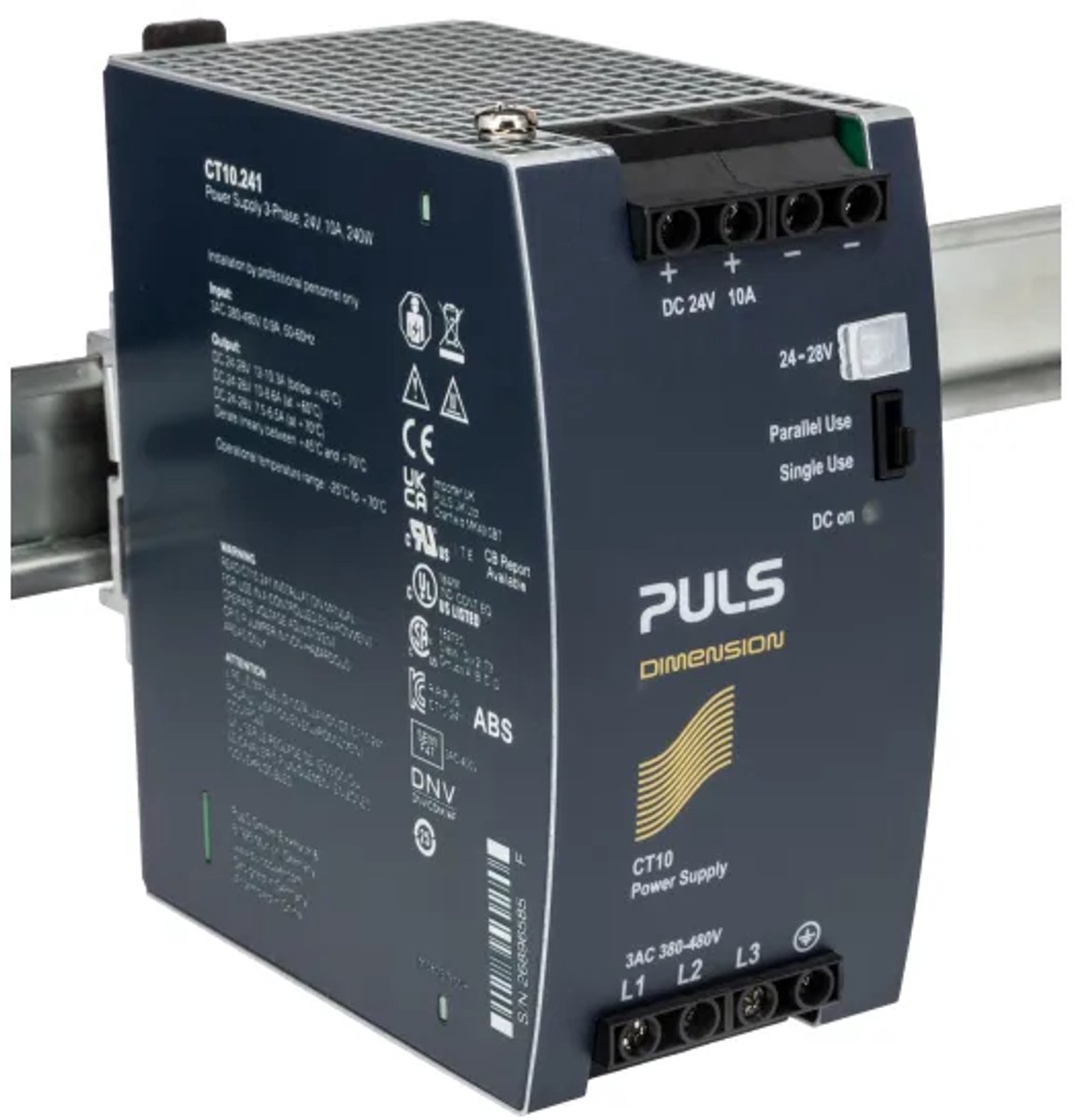 PULS DIMENSION C-Line Switched Mode DIN Rail Power Supply, 380 → 480V ac ac Input, 24V dc dc Output, 10A Output