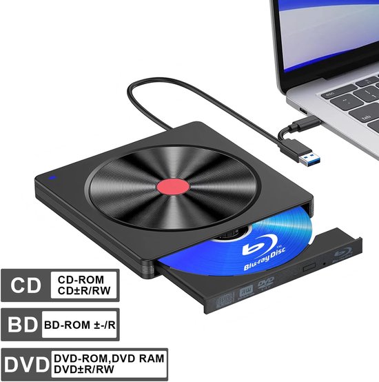 Rolu Draagbare DVD Speler - Draagbare Blu Ray/BD/CD Speler - USB C - USB 3.0 - Windows & Mac - Laptop — afbeelding 4