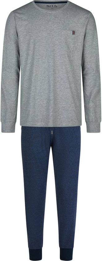 Phil & Co Essential Heren Pyjama Set Lang Grijs/Blauw - Maat M