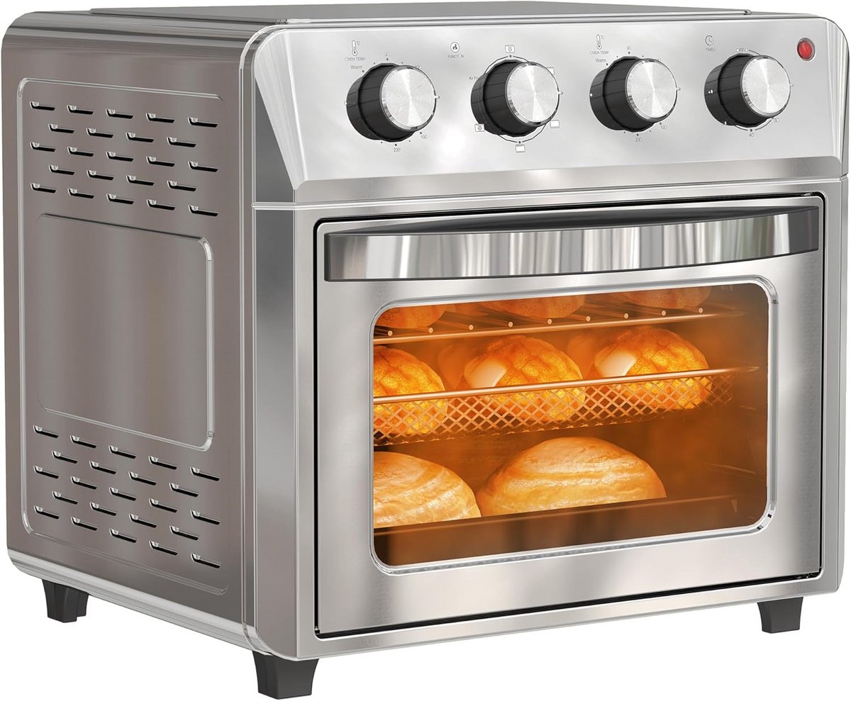 Mini Heteluchtoven met 24L Inhoud en 1600W Vermogen - RVS Zilver