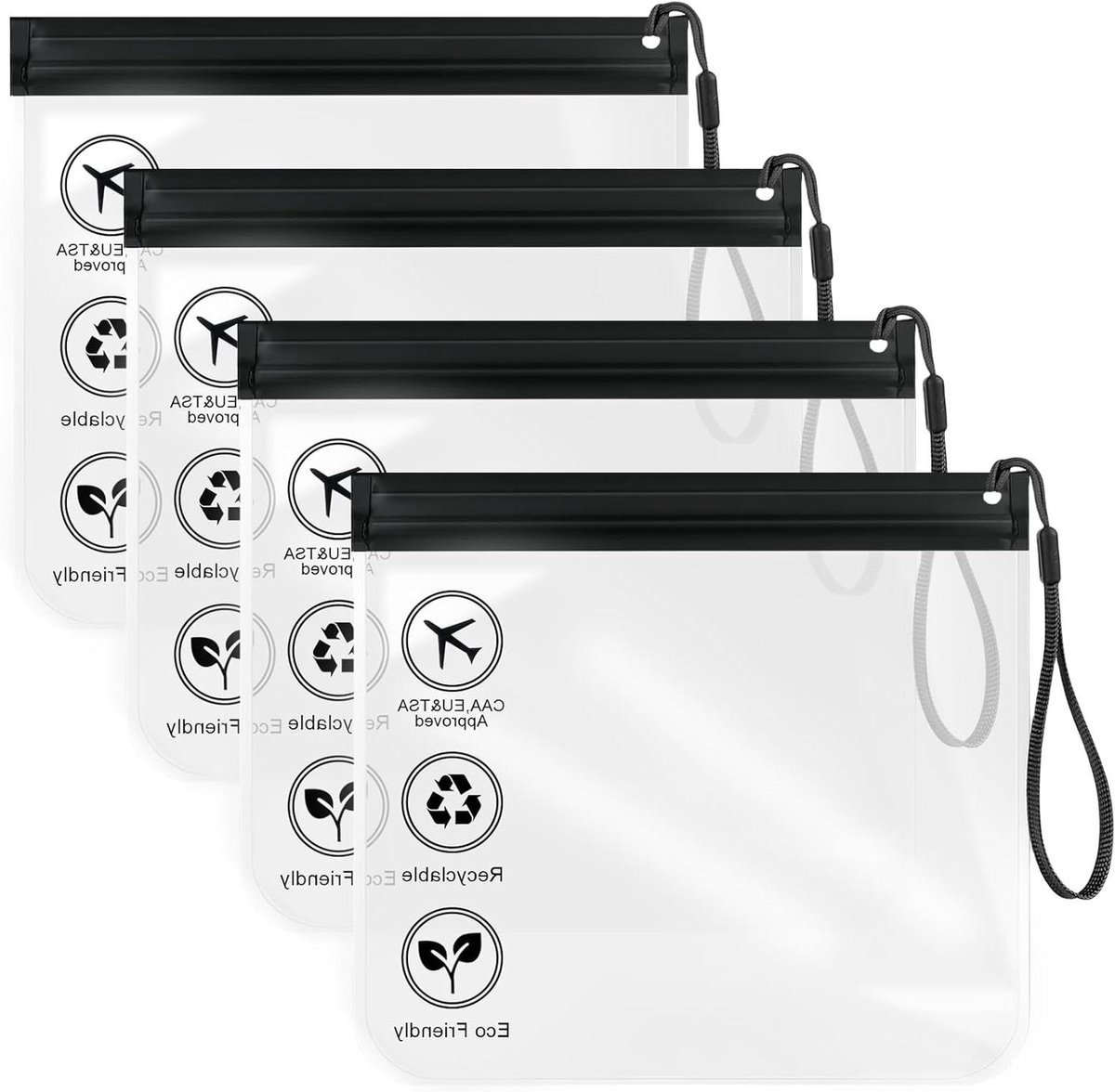Transparante toilettas voor vloeistoffen, luchthavenveilig, lekvrij, 4 stuks, zwart, reis-cosmeticatas