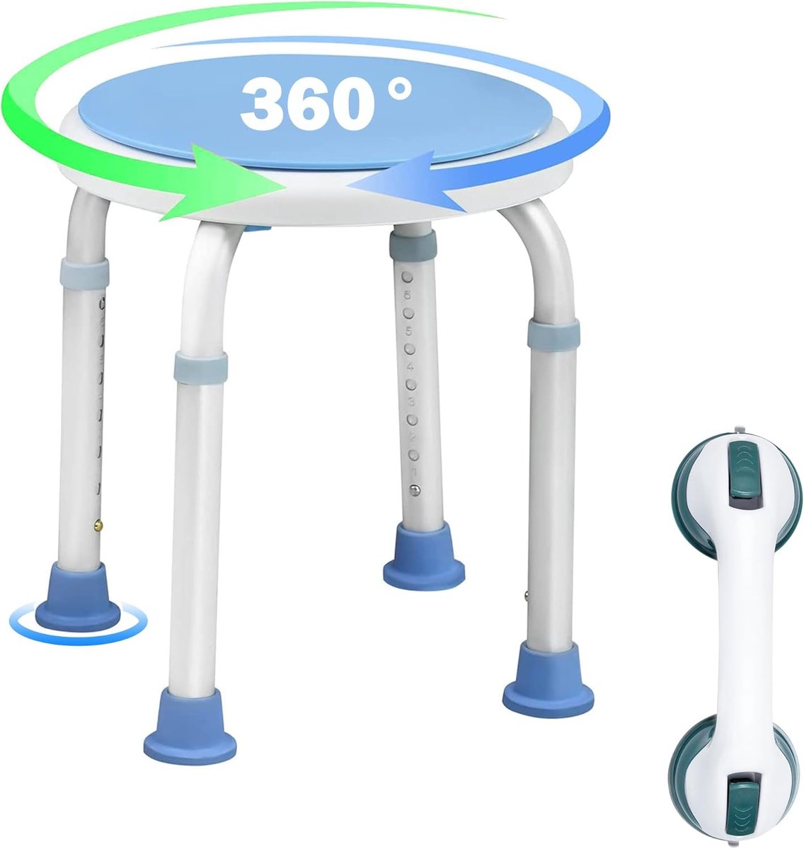 360° Draaibare Douchestoel Moderne Badstoelen 37-53 Cm In Hoogte Verstelbaar Badkrukje Douchestoel Met Handgreep En Antislip Rubberen Voetjes Badkamer Douchehulp Draagbare Douchestoel Tot 136 KgNAIZY
