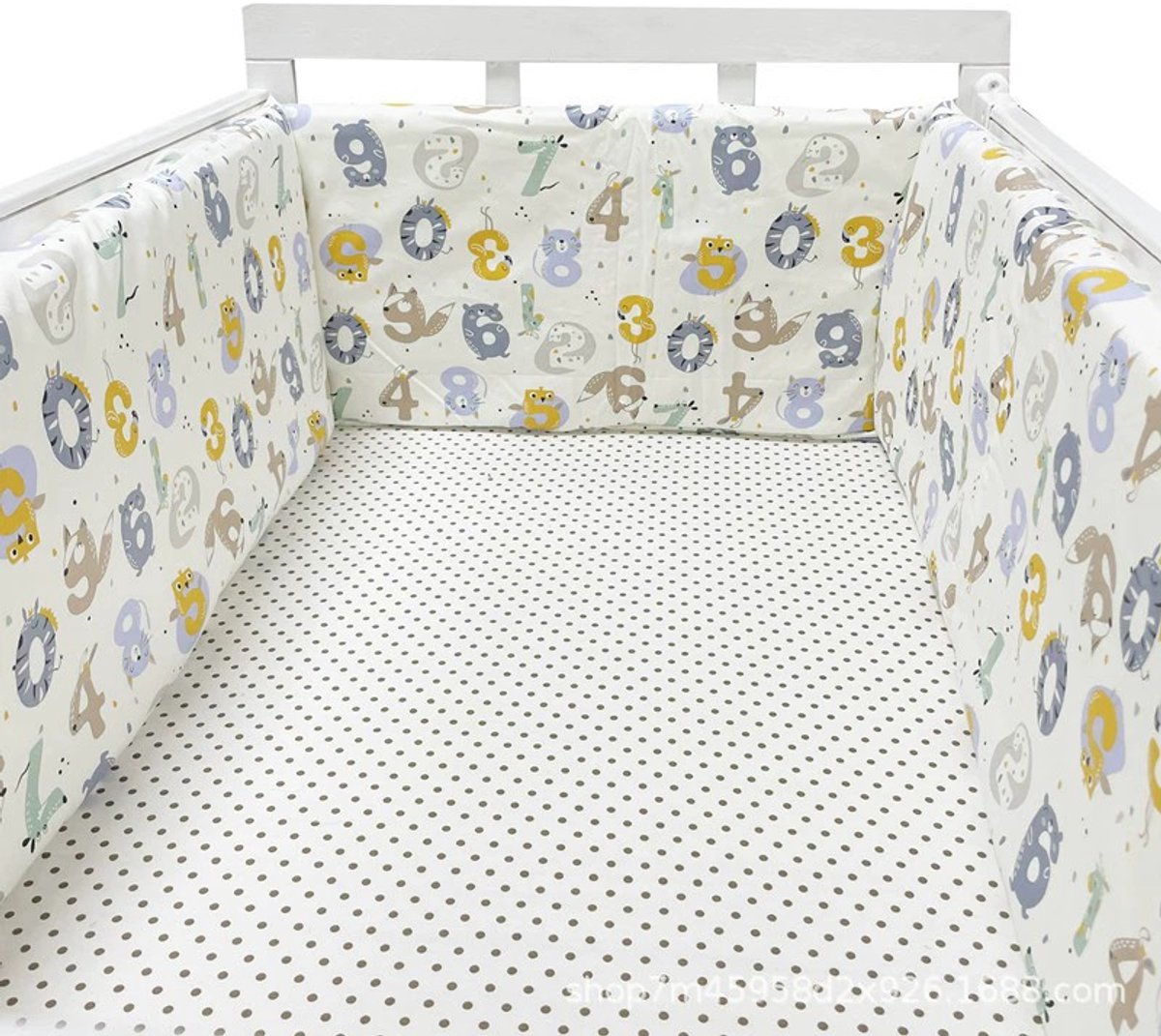 Il Bambini - Bedomrander 180x30cm - Baby Bedbumper Ledikant - Katoen - Cijfers dieren