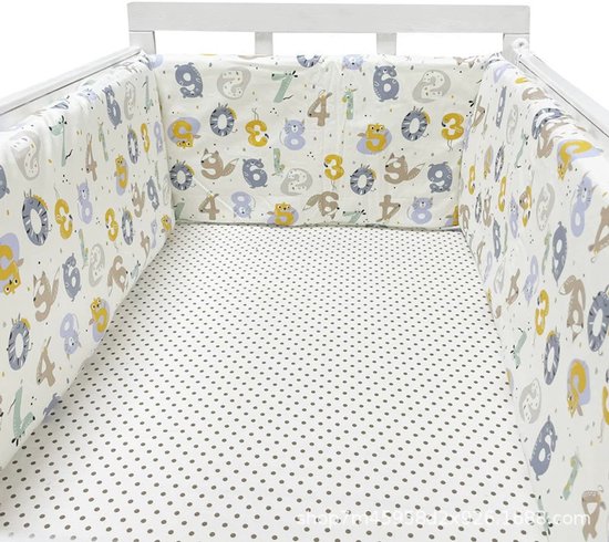 Il Bambini - Bedomrander 180x30cm - Baby Bedbumper Ledikant - Katoen - Cijfers dieren