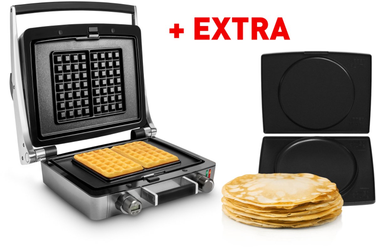 FRITEL Wafelijzer - WaffleTastic® CW 3638 + pannenkoekplaten platen - PFAS vrij - 4x7 Wafel - Combi Deal