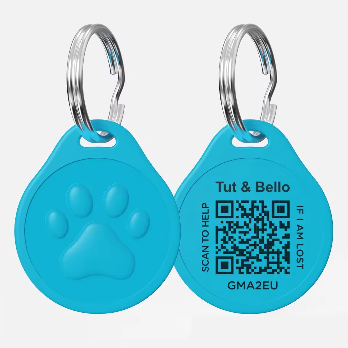 Blauwe Duurzame, waterbestendige gepersonaliseerde Hondenpenning, Kattenpenning, Dierenpenning voor grotere huisdieren met QR code.