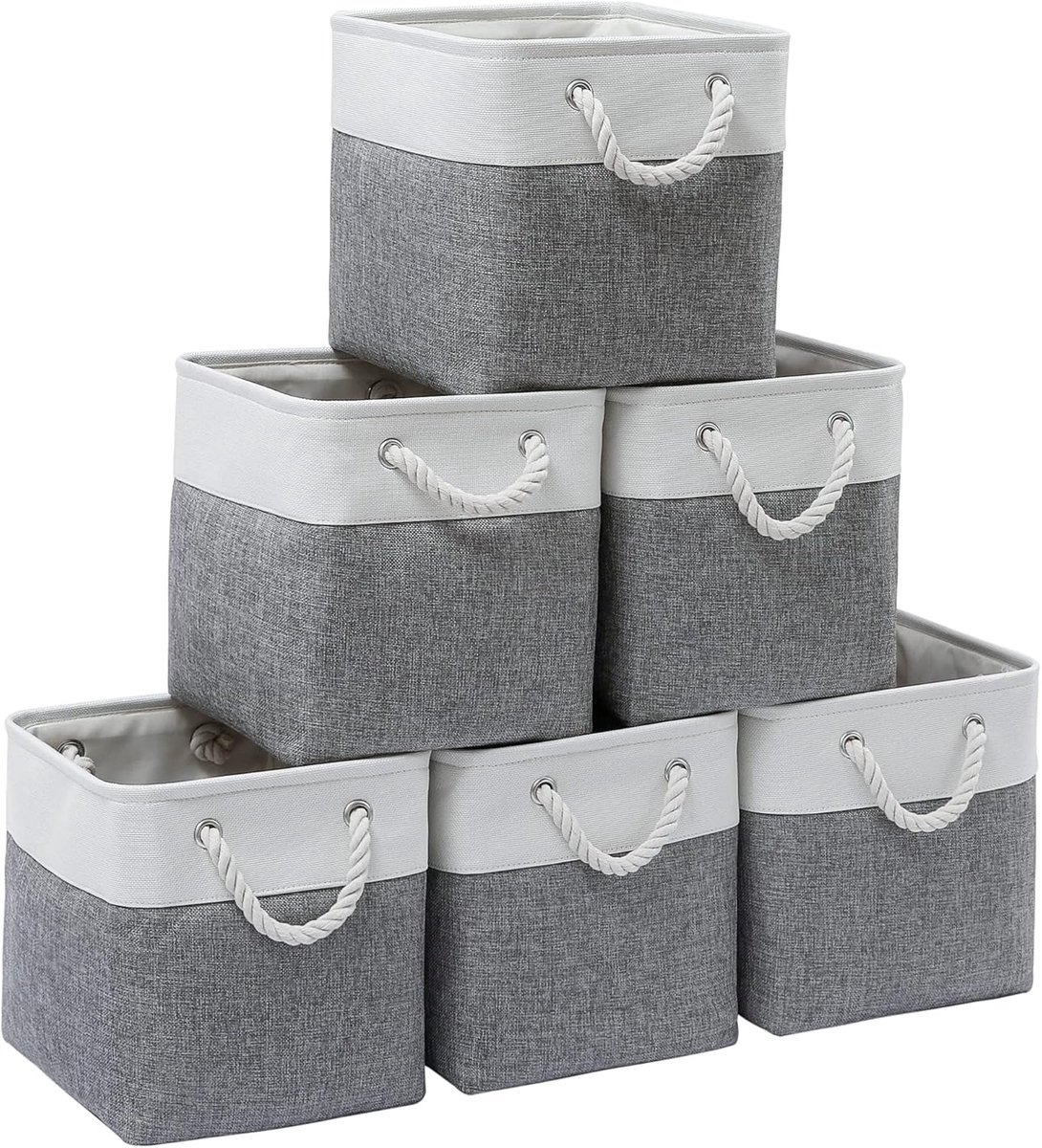 Opbergdozen - Opbergbakken - Kasten Organiseren - Verstevigd Frame - 6 stuks 28 cm - Wit Grijs