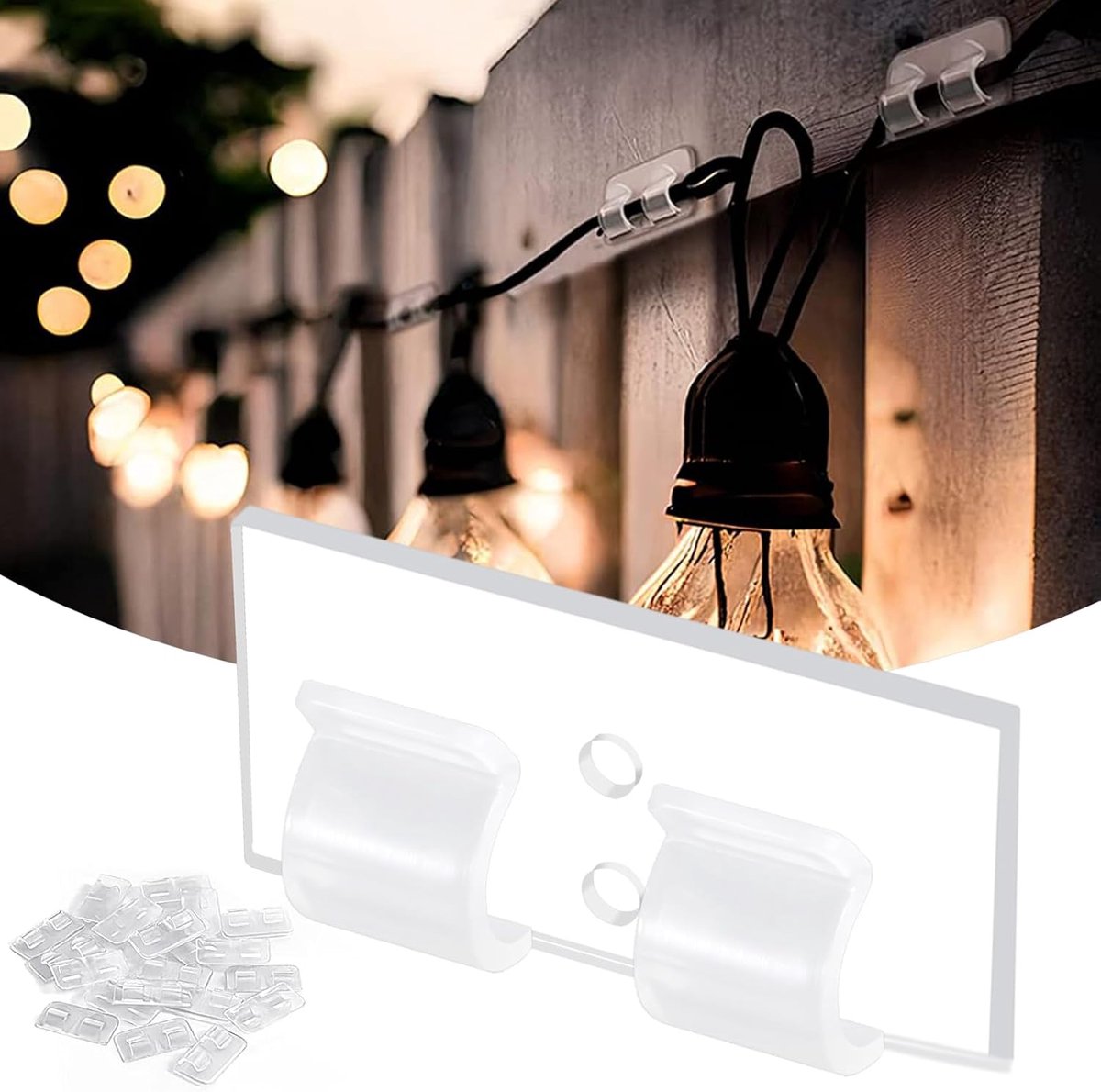 Famanu – Buitenlichtslinger kabelhouders - set van 25 zelfklevende waterdichte kabelclips - transparant - voor kerst- en sfeerverlichting