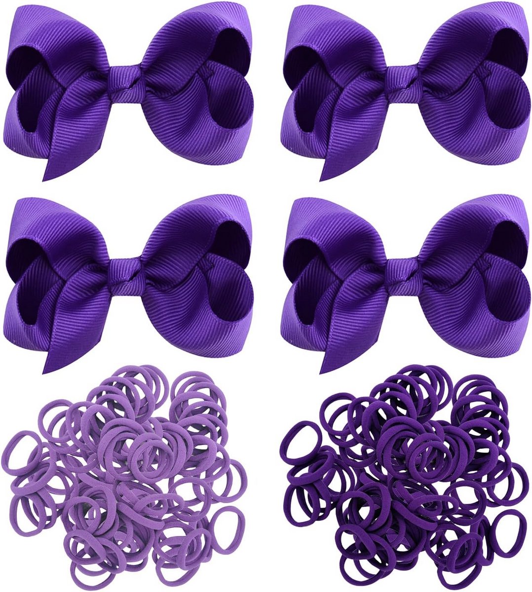 Set van 54 Paarse Haaraccessoires: Strikken en Elastiekjes voor Dames