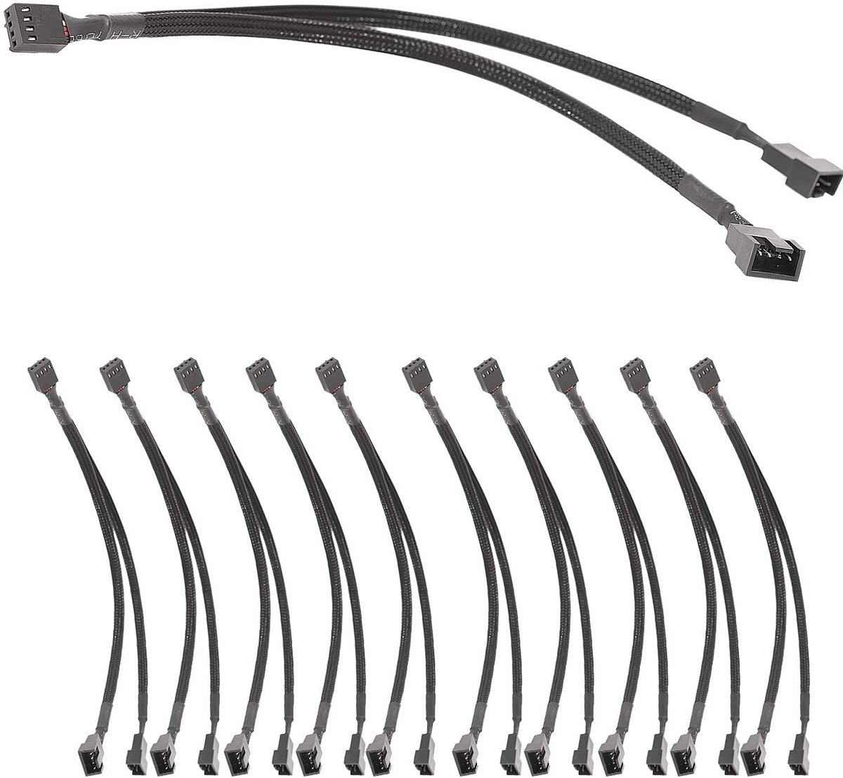 10 Stuks PWM Ventilator Splitter Kabel Y-Splitter naar 2 Fans Zwart Gevlochten